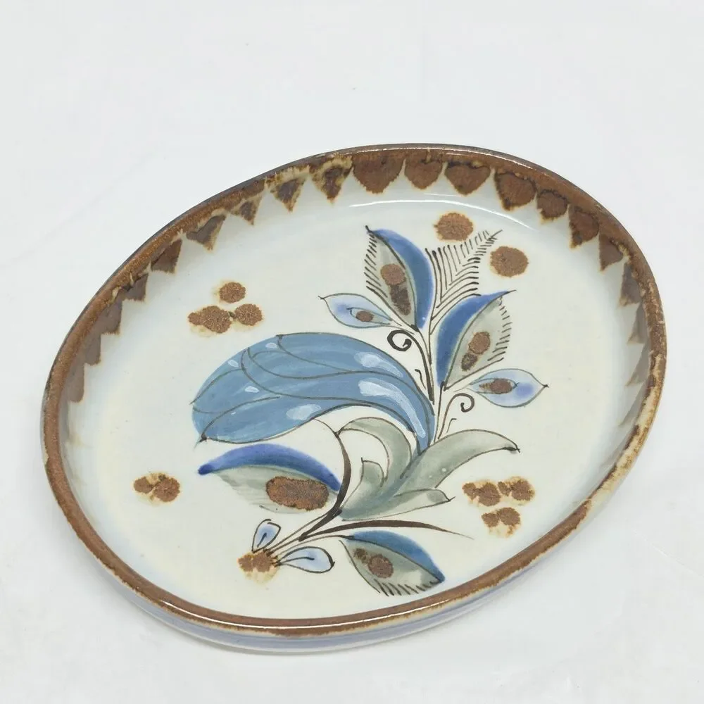Vintage Ken Edwards Mexican Pottery Oval Serving Dish Tray Floral 7.5 Inches